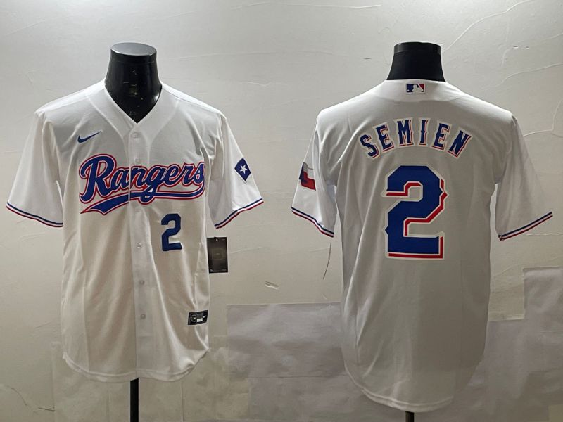 Men Texas Rangers 2 Semien White Game 2025 Nike MLB Jersey style 3